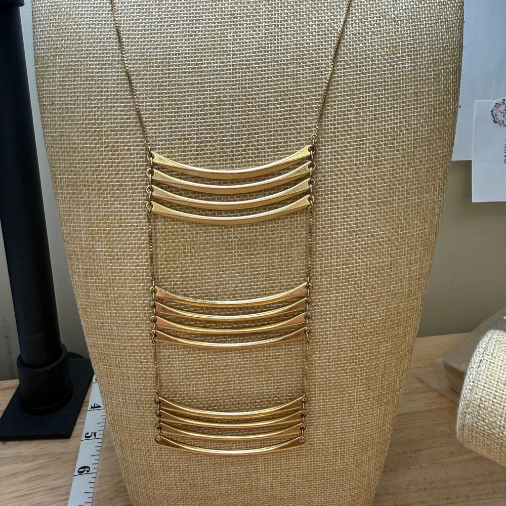 Madewell Bib Necklace Gold Tiered Statement Modern Minimalist Architectural - Picture 12 of 13